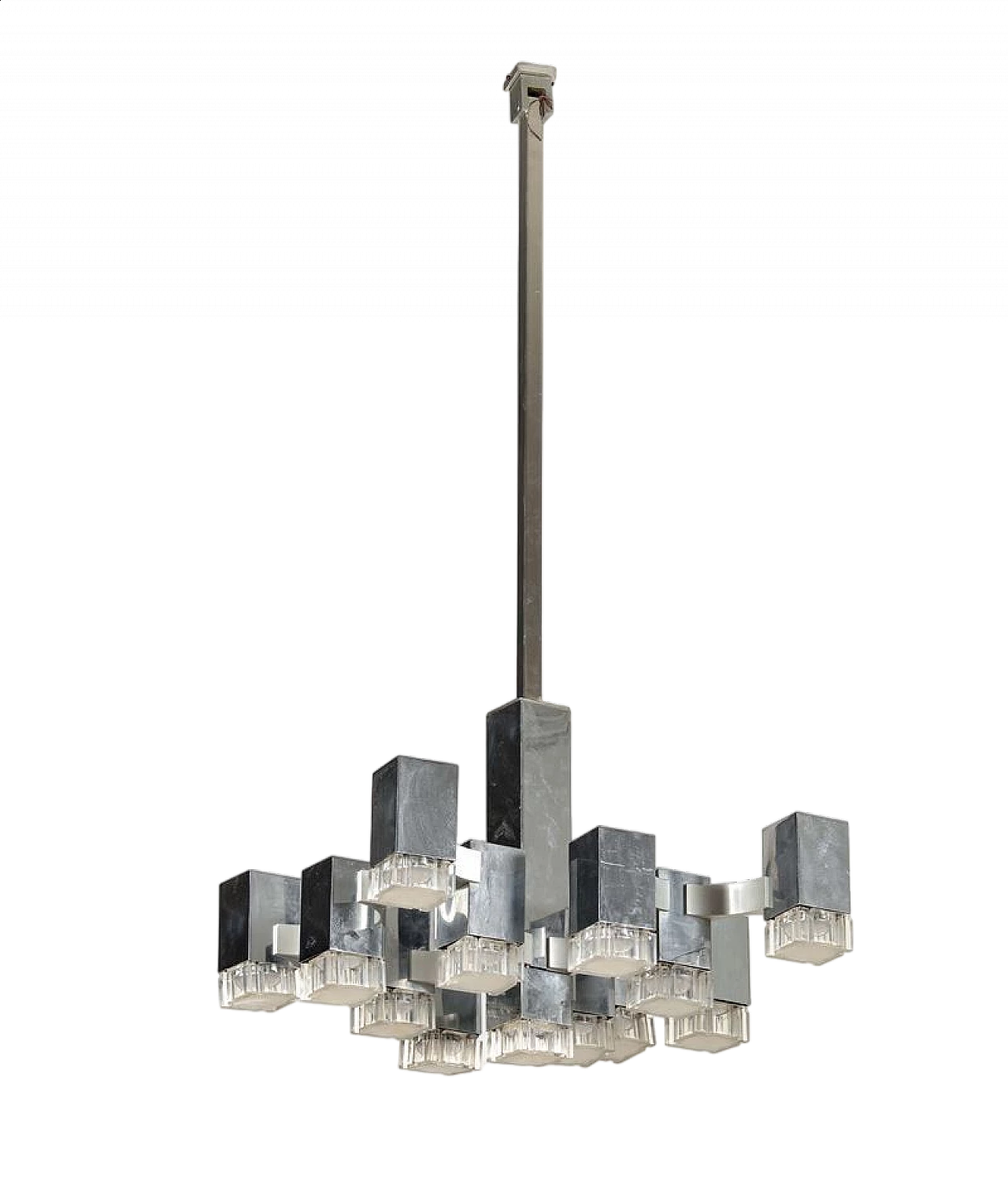 Cubic thirteen-light chandelier by Gaetano Sciolari, 1970s 6