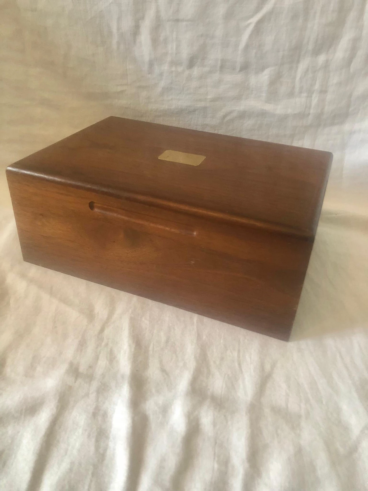 Walnut box with gilded plate, 1950s 1