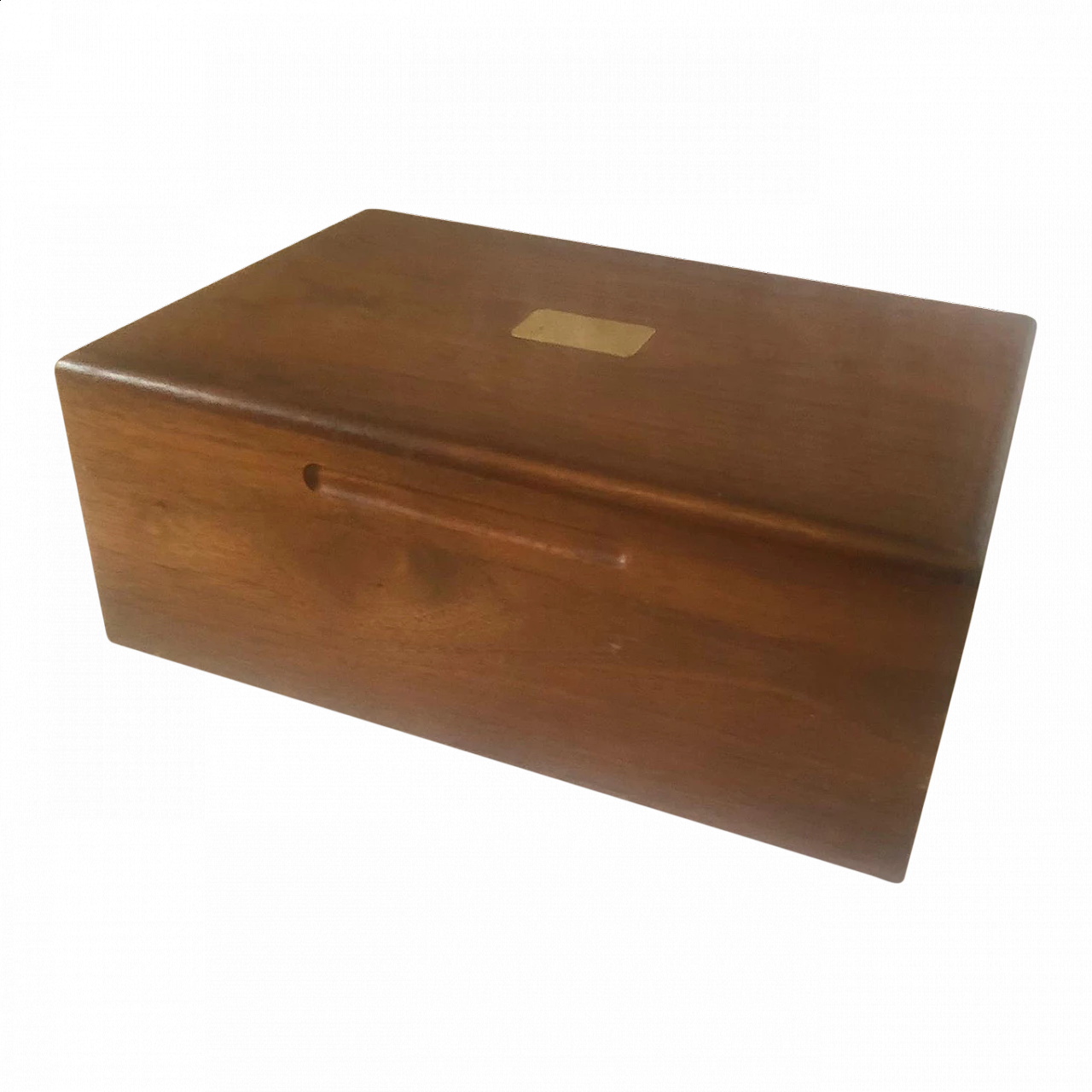 Walnut box with gilded plate, 1950s 4