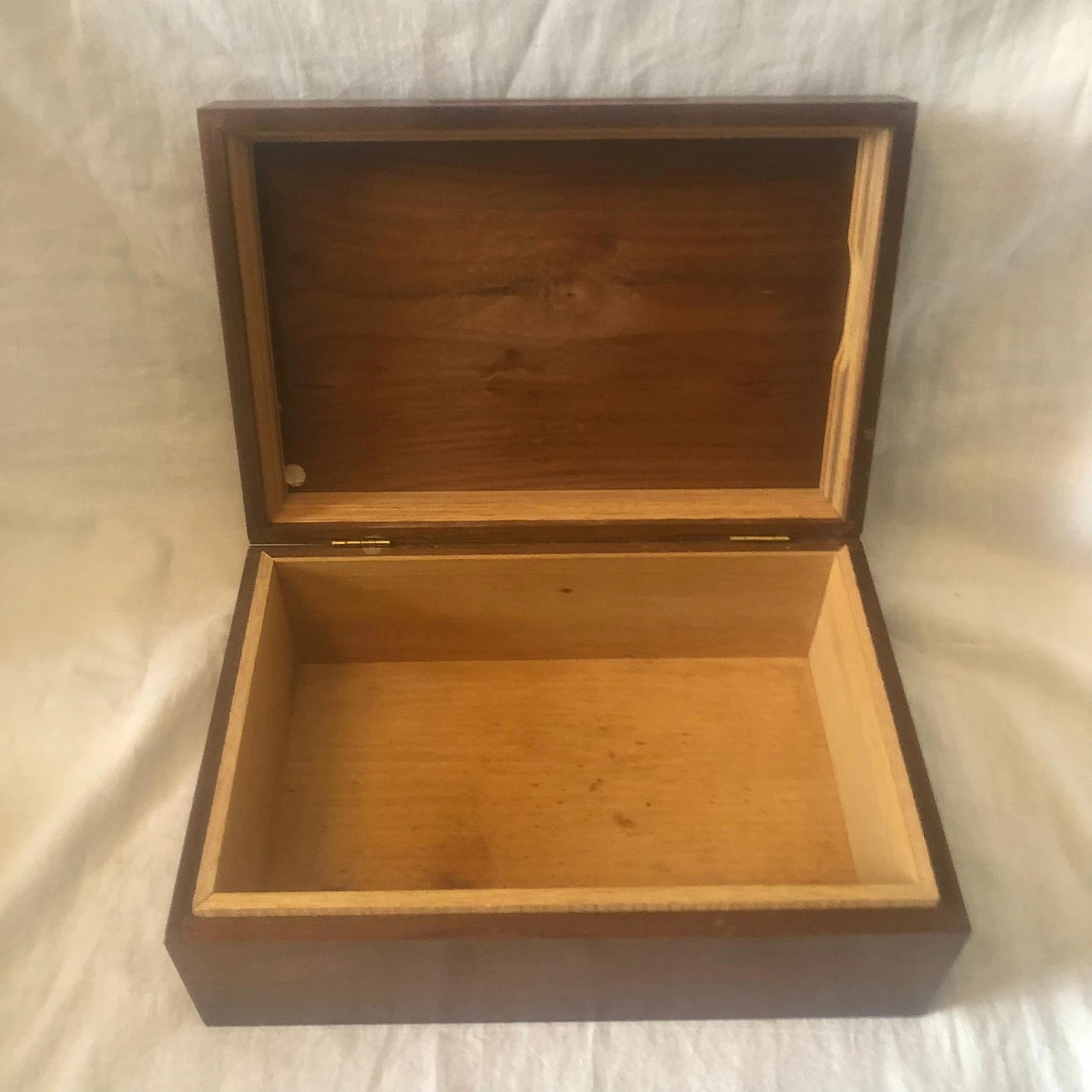 Walnut box with gilded plate, 1950s 5