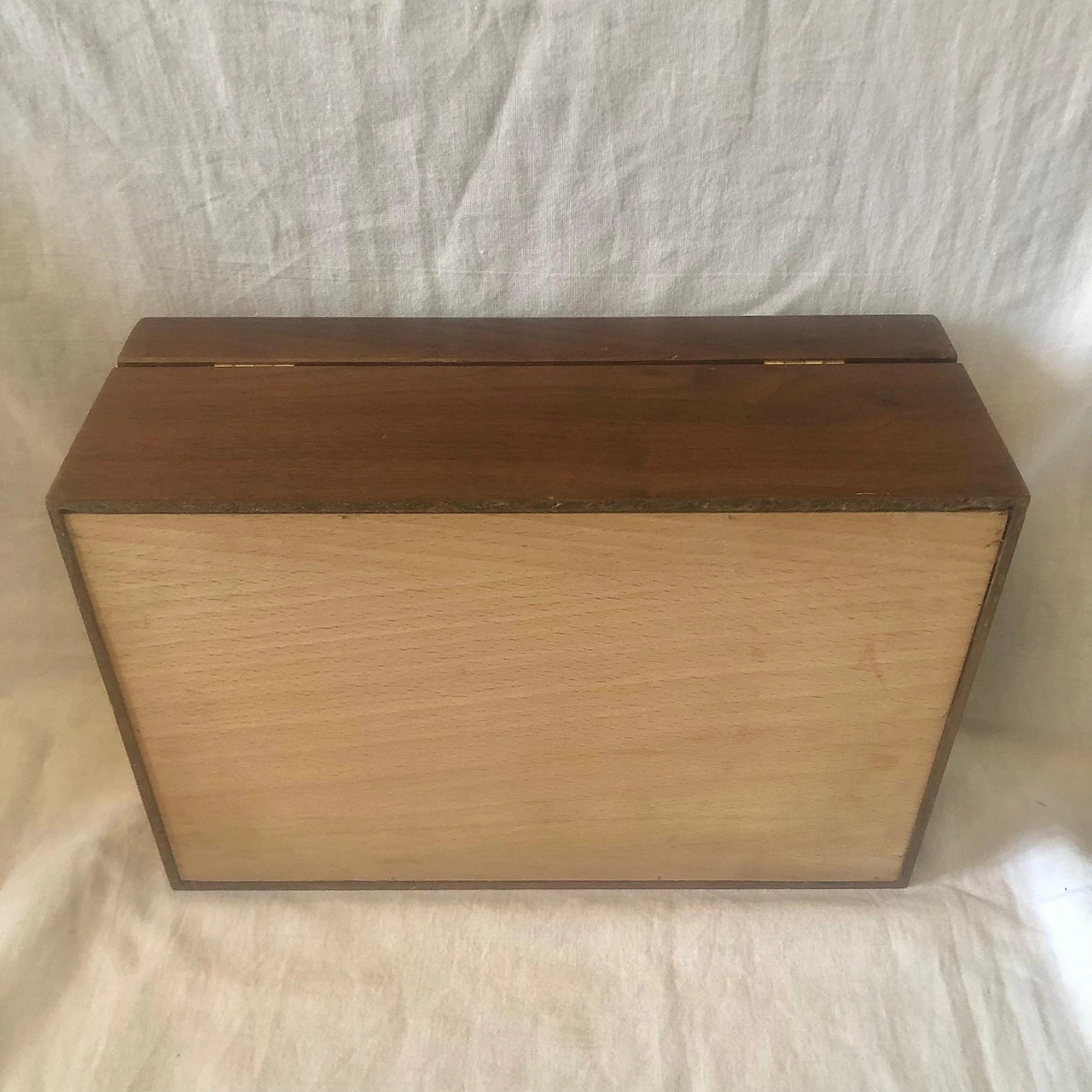 Walnut box with gilded plate, 1950s 6