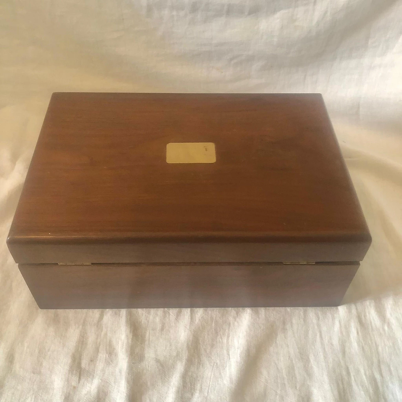 Walnut box with gilded plate, 1950s 8