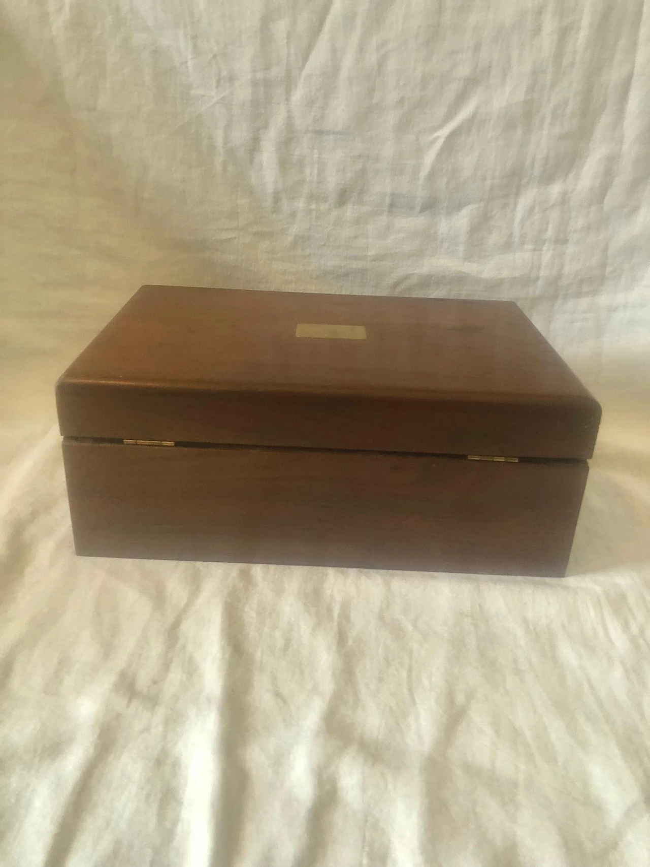 Walnut box with gilded plate, 1950s 10