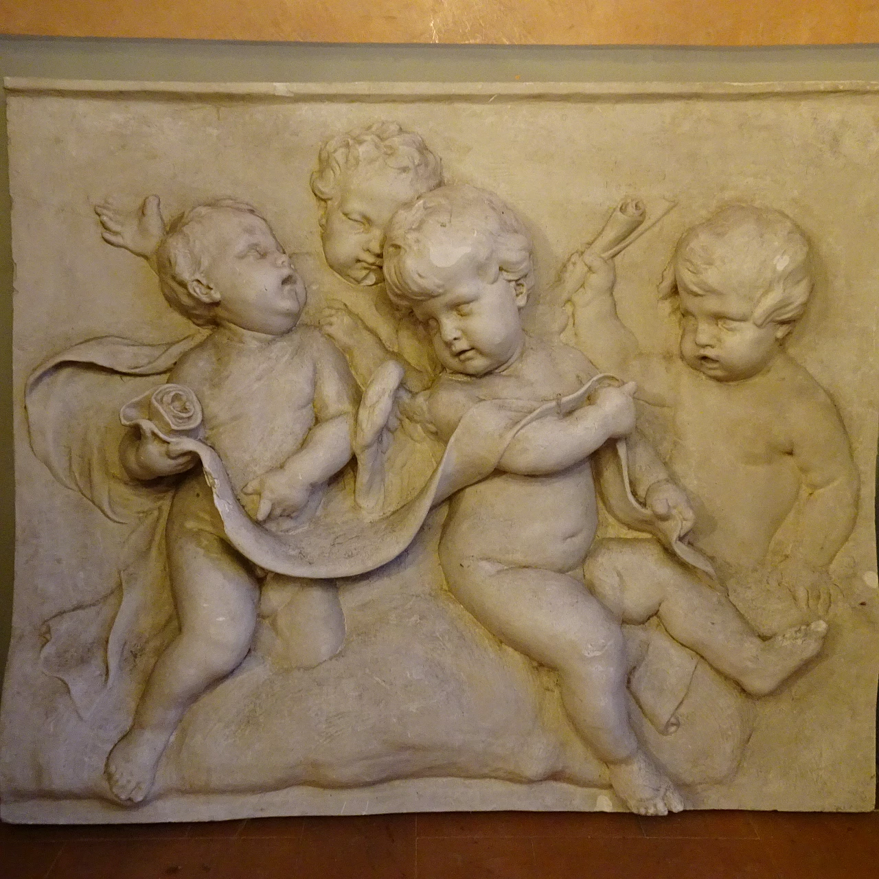 Plaster panel with high-relief of putti, early 20th century 4