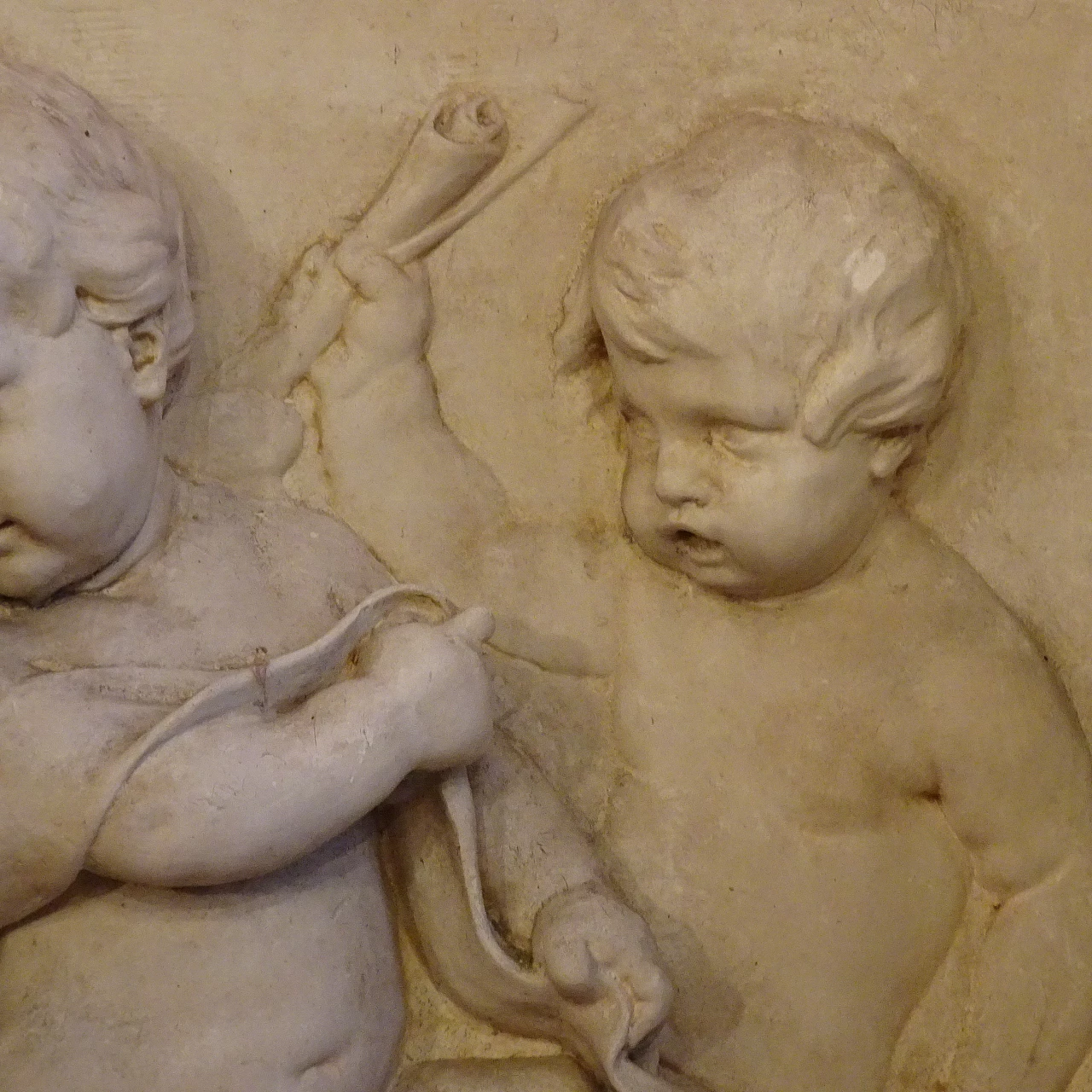 Plaster panel with high-relief of putti, early 20th century 7