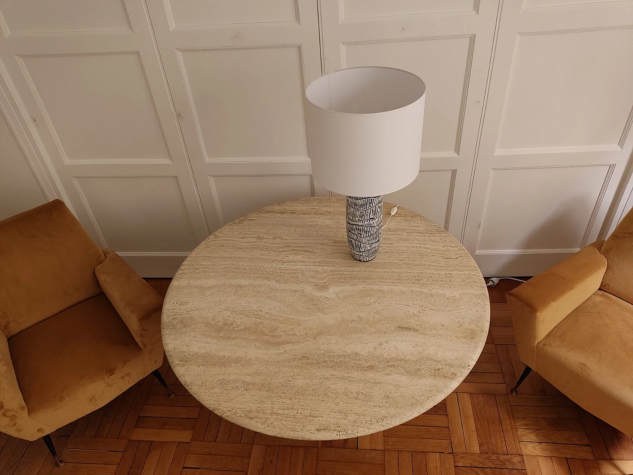 Round travertine table with helicoidal base by Claude Berraldacci, 1990s 2