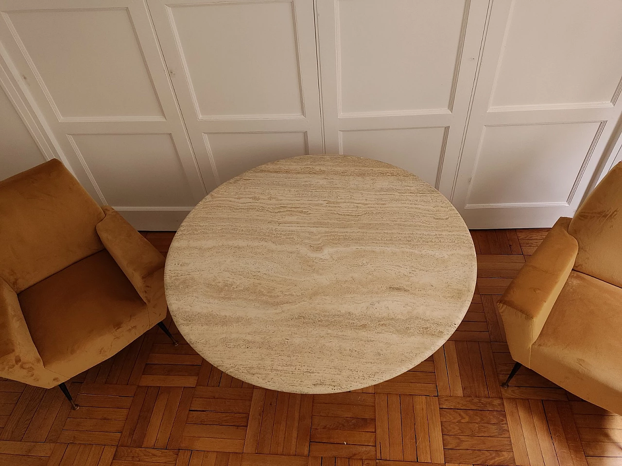 Round travertine table with helicoidal base by Claude Berraldacci, 1990s 3