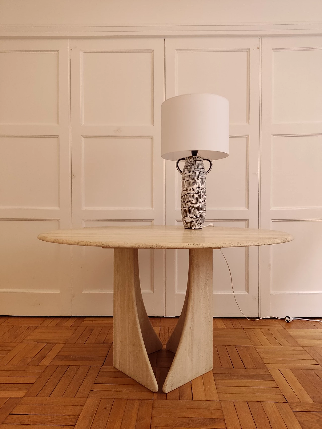 Round travertine table with helicoidal base by Claude Berraldacci, 1990s 8