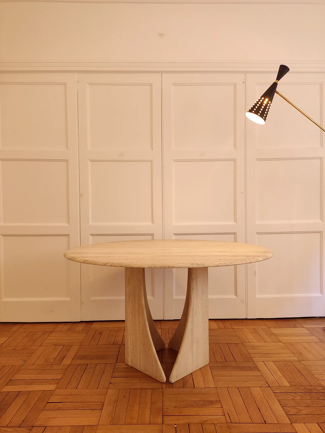 Round travertine table with helicoidal base by Claude Berraldacci, 1990s 11