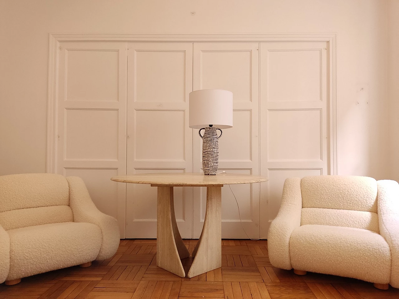 Round travertine table with helicoidal base by Claude Berraldacci, 1990s 12