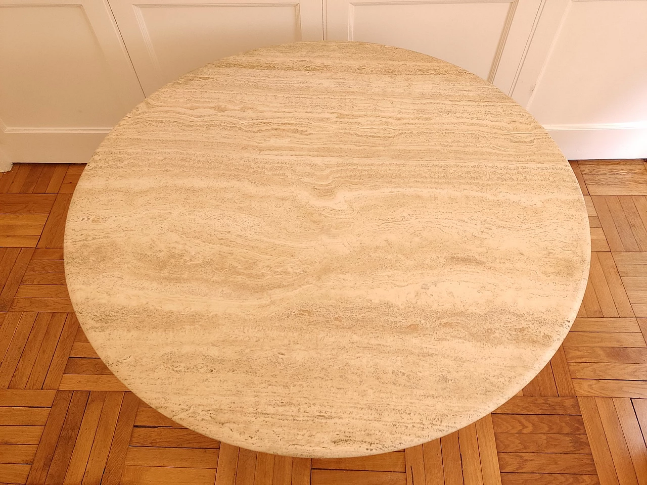 Round travertine table with helicoidal base by Claude Berraldacci, 1990s 13