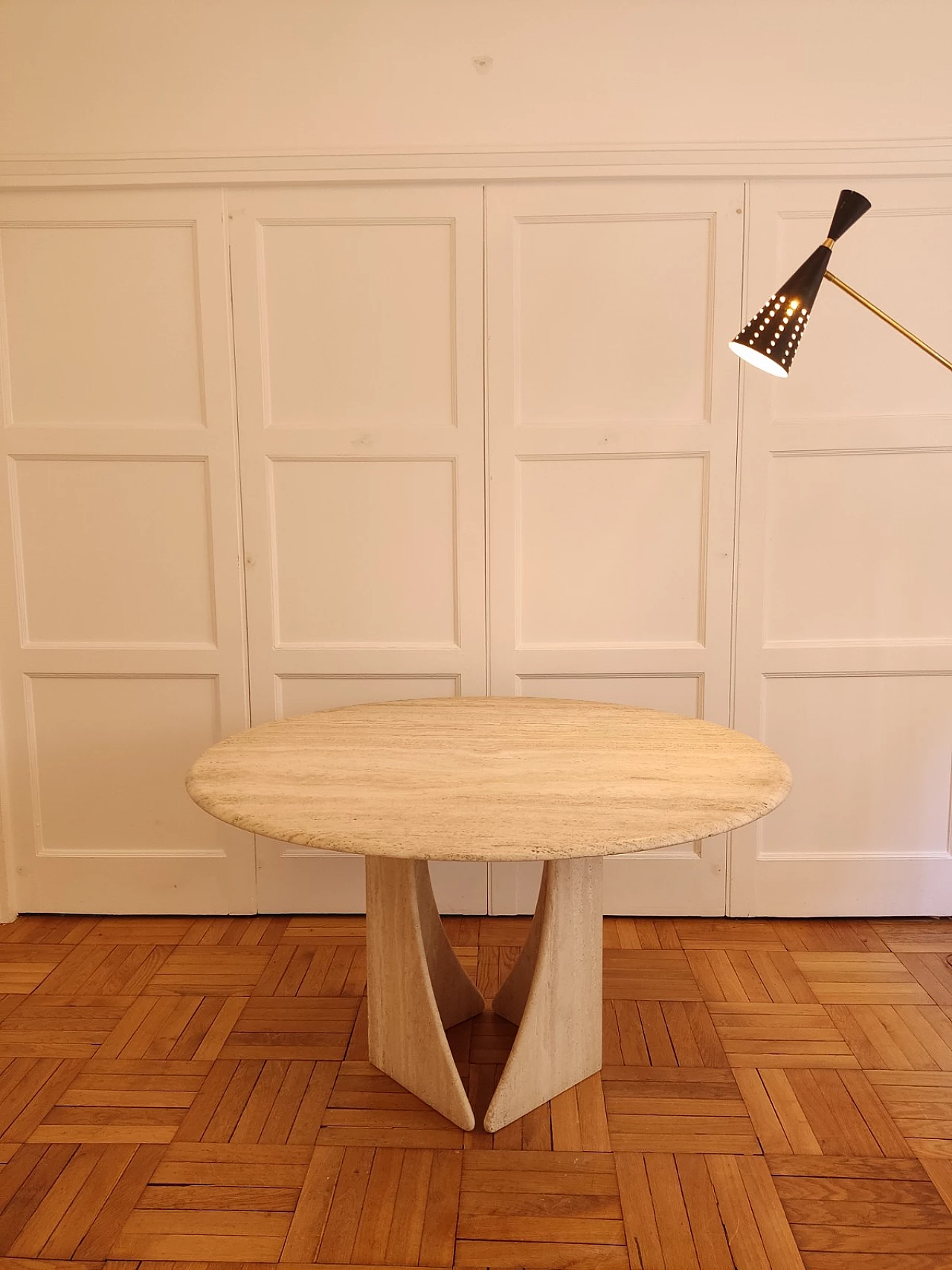 Round travertine table with helicoidal base by Claude Berraldacci, 1990s 14