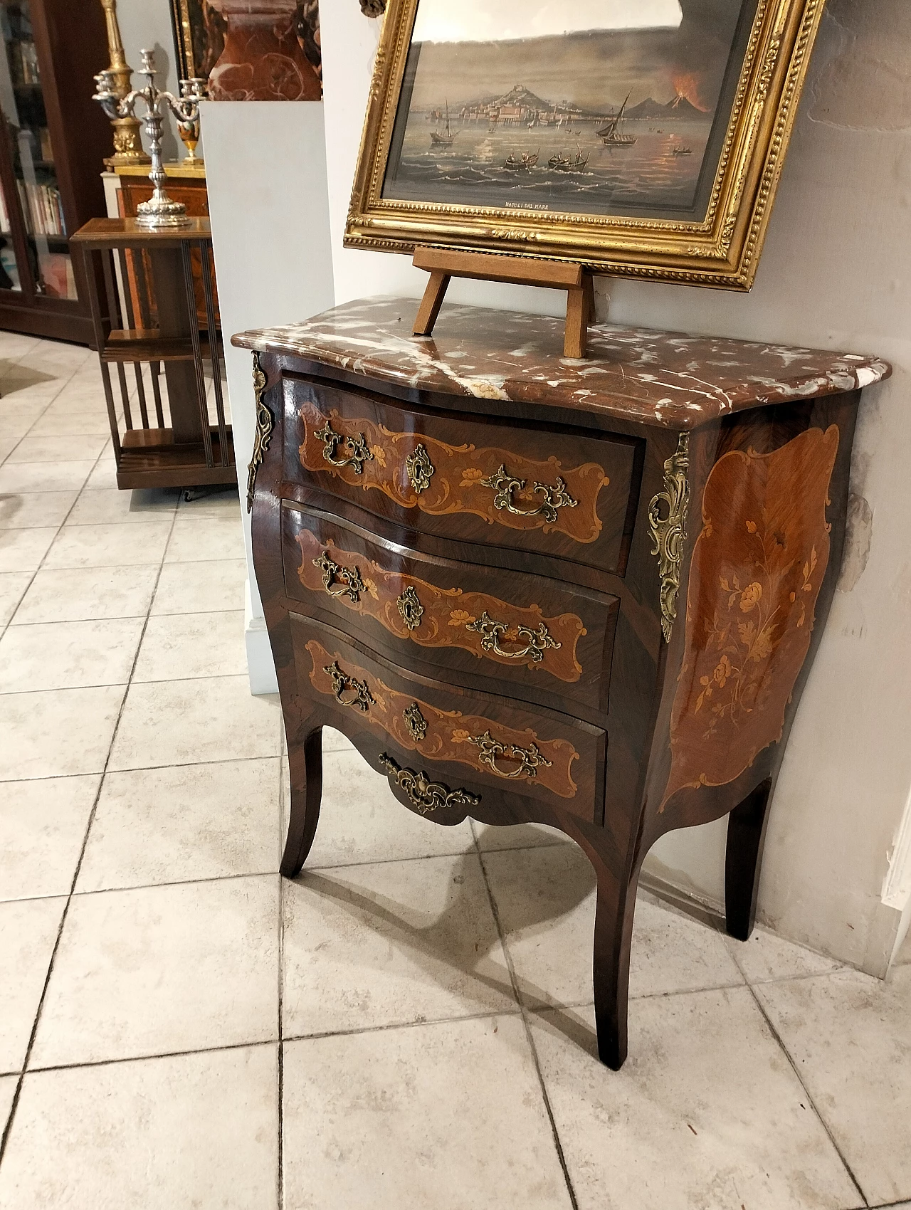 Louis XVI chest of drawers with Rosso Francia marble top, 18th century 1