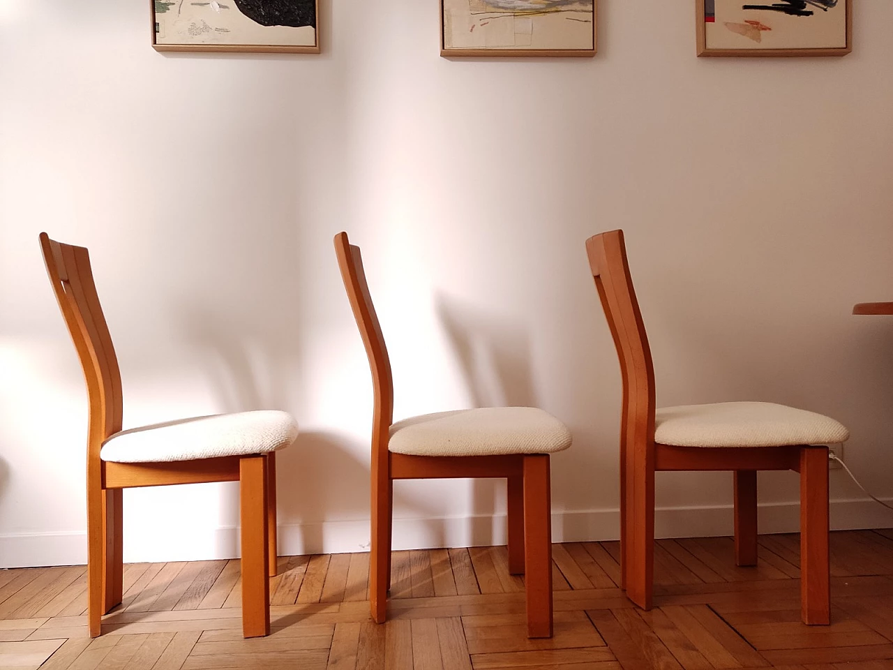 6 Wood and fabric chairs attributed to Seltz, 1970s 1