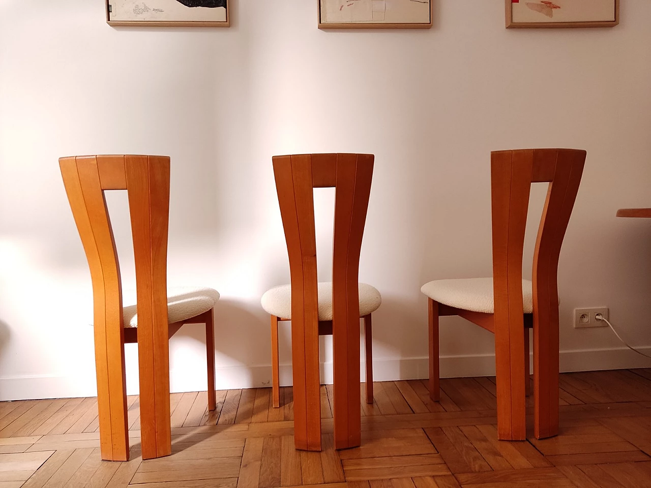 6 Wood and fabric chairs attributed to Seltz, 1970s 2