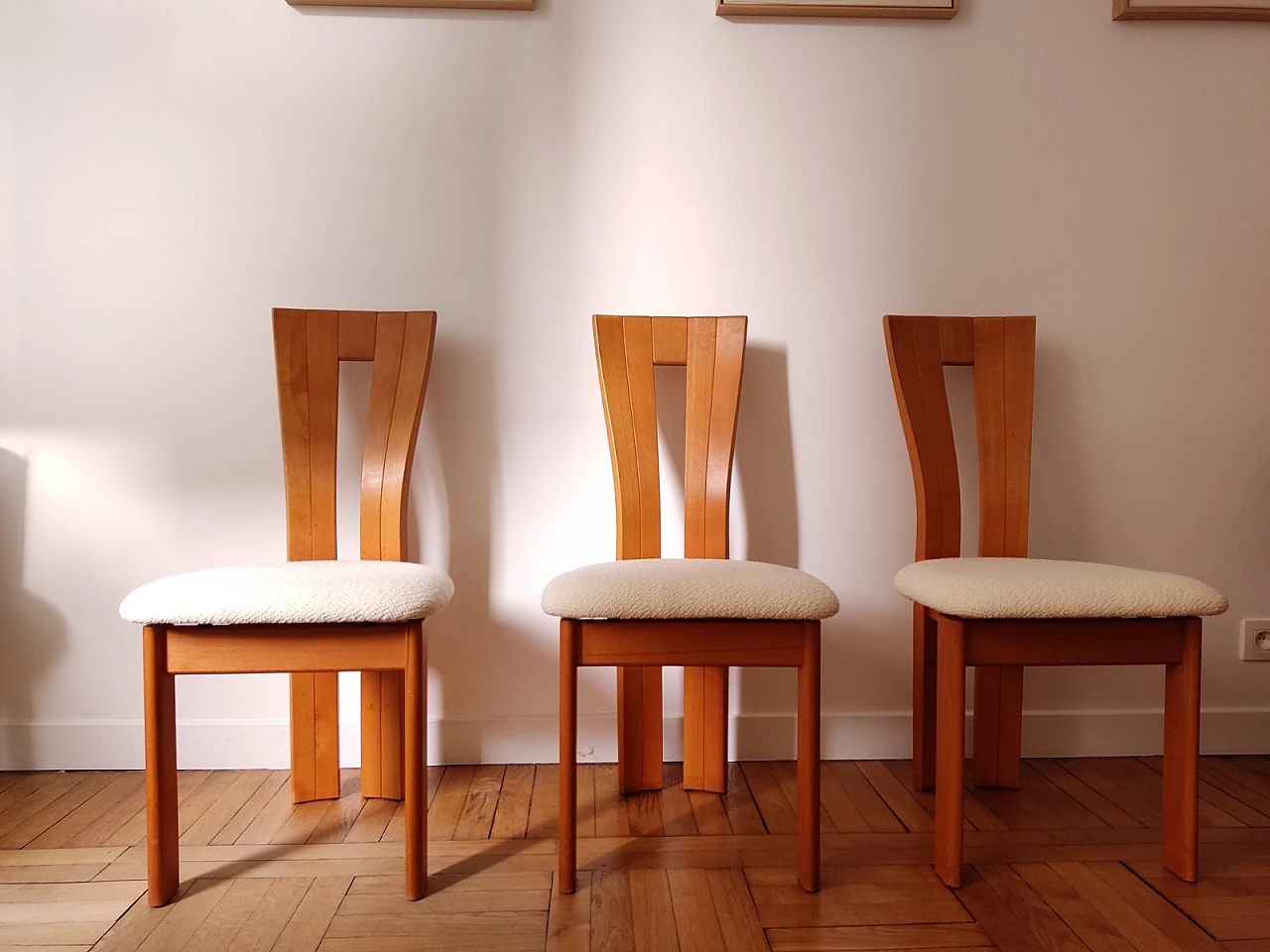 6 Wood and fabric chairs attributed to Seltz, 1970s 4