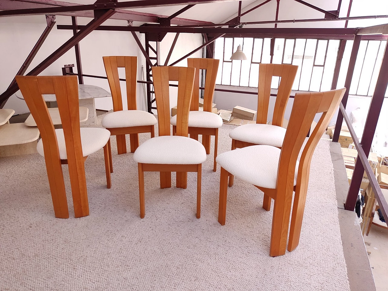 6 Wood and fabric chairs attributed to Seltz, 1970s 6