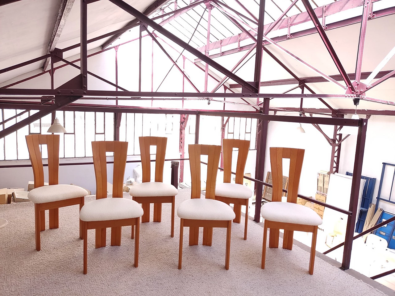 6 Wood and fabric chairs attributed to Seltz, 1970s 7