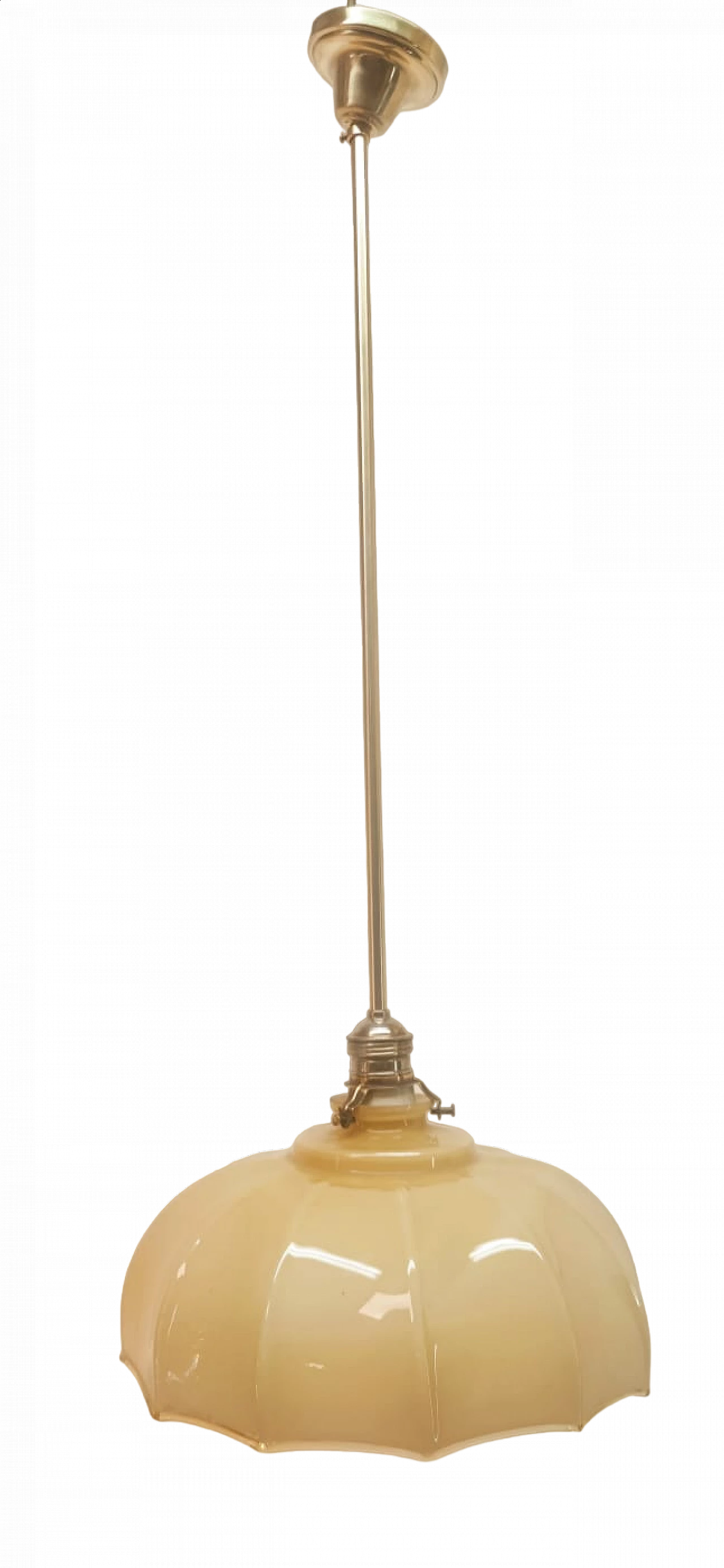 Brass and beige glass hanging lamp, 1950s 15