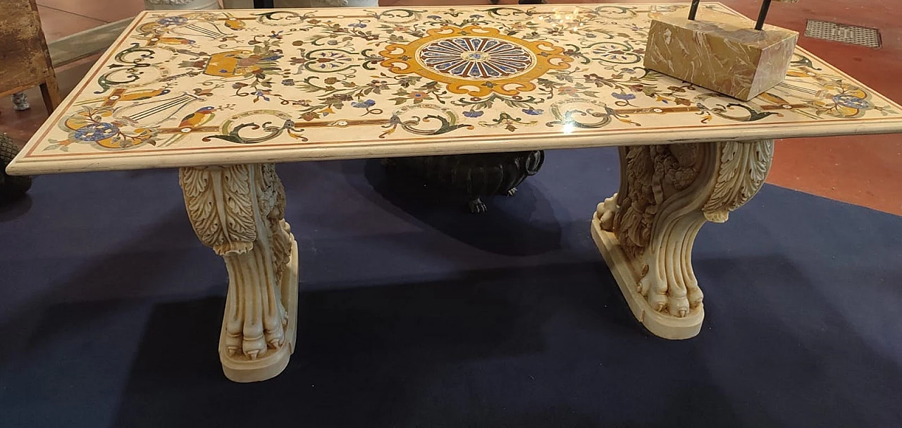 Inlaid marble table with Thassos marble bases, early 19th century 6