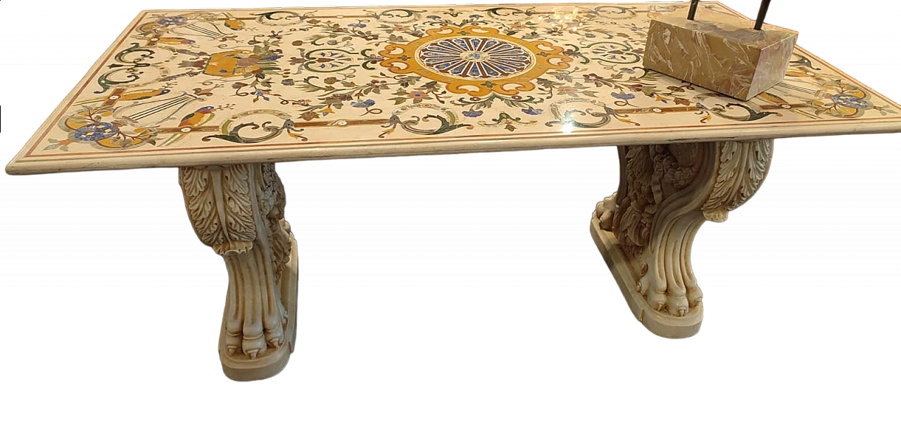 Inlaid marble table with Thassos marble bases, early 19th century 7