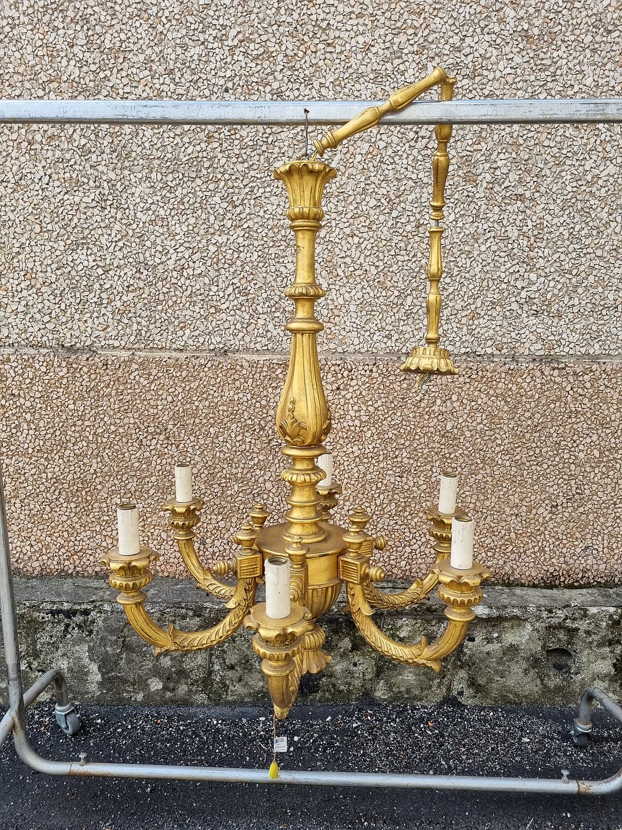 Six-light gilded wood chandelier, early 20th century 1