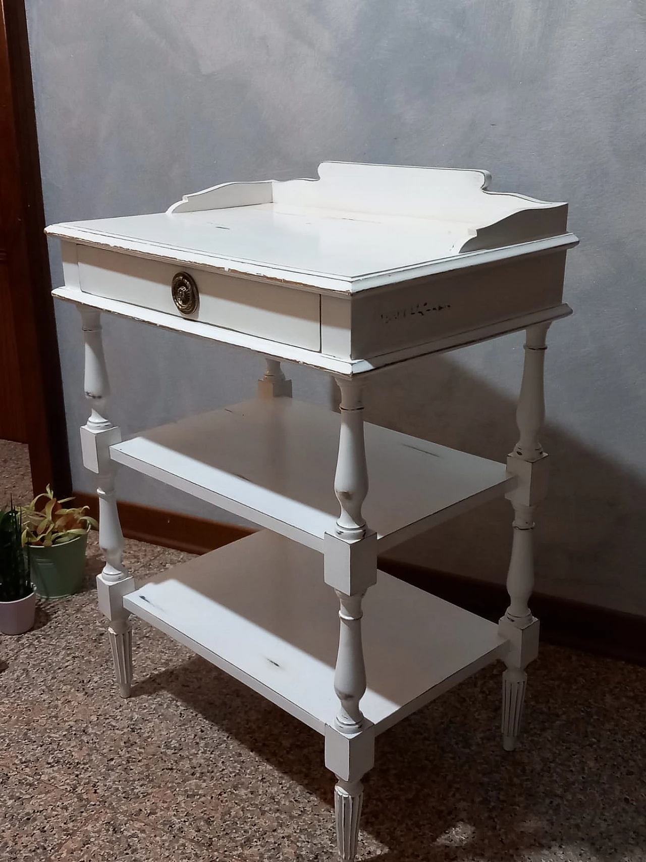 White wood coffee table with three shelves and drawer, 1960s 4