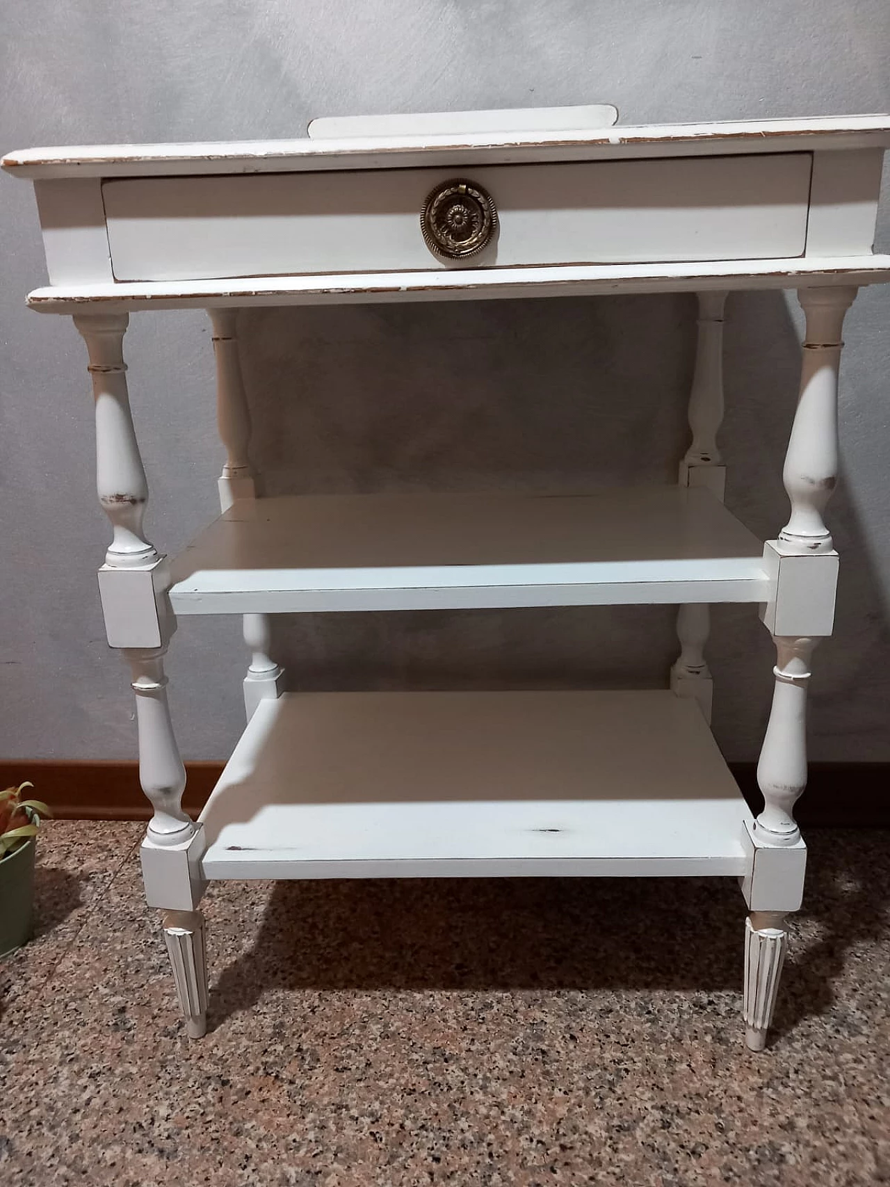 White wood coffee table with three shelves and drawer, 1960s 5