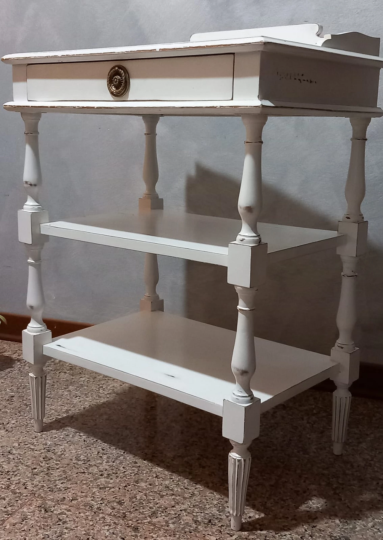 White wood coffee table with three shelves and drawer, 1960s 6