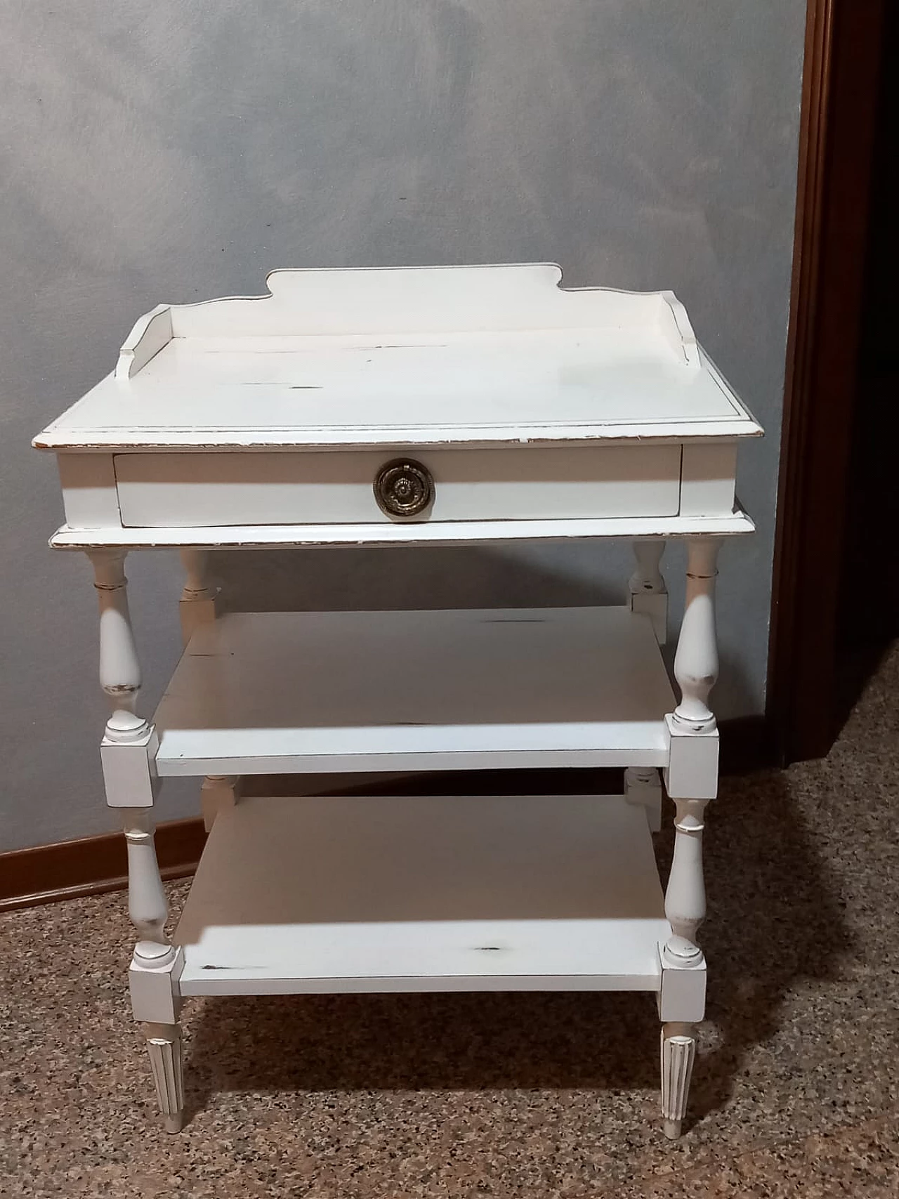 White wood coffee table with three shelves and drawer, 1960s 7