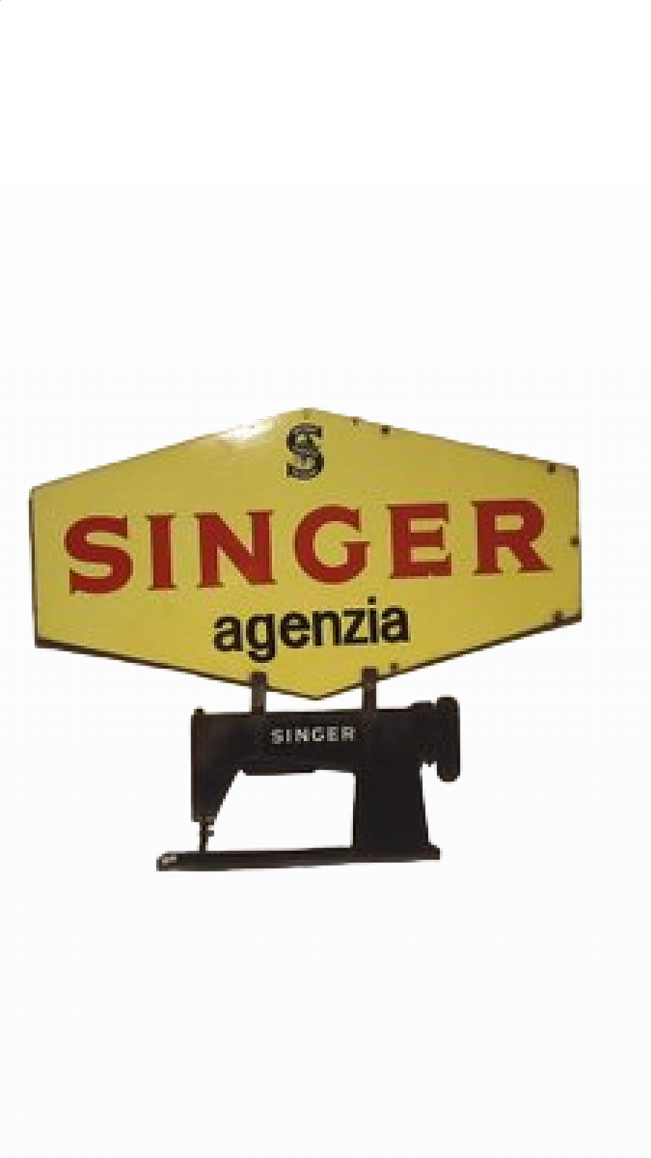 Yellow metal sign for Singer, 1950s 6