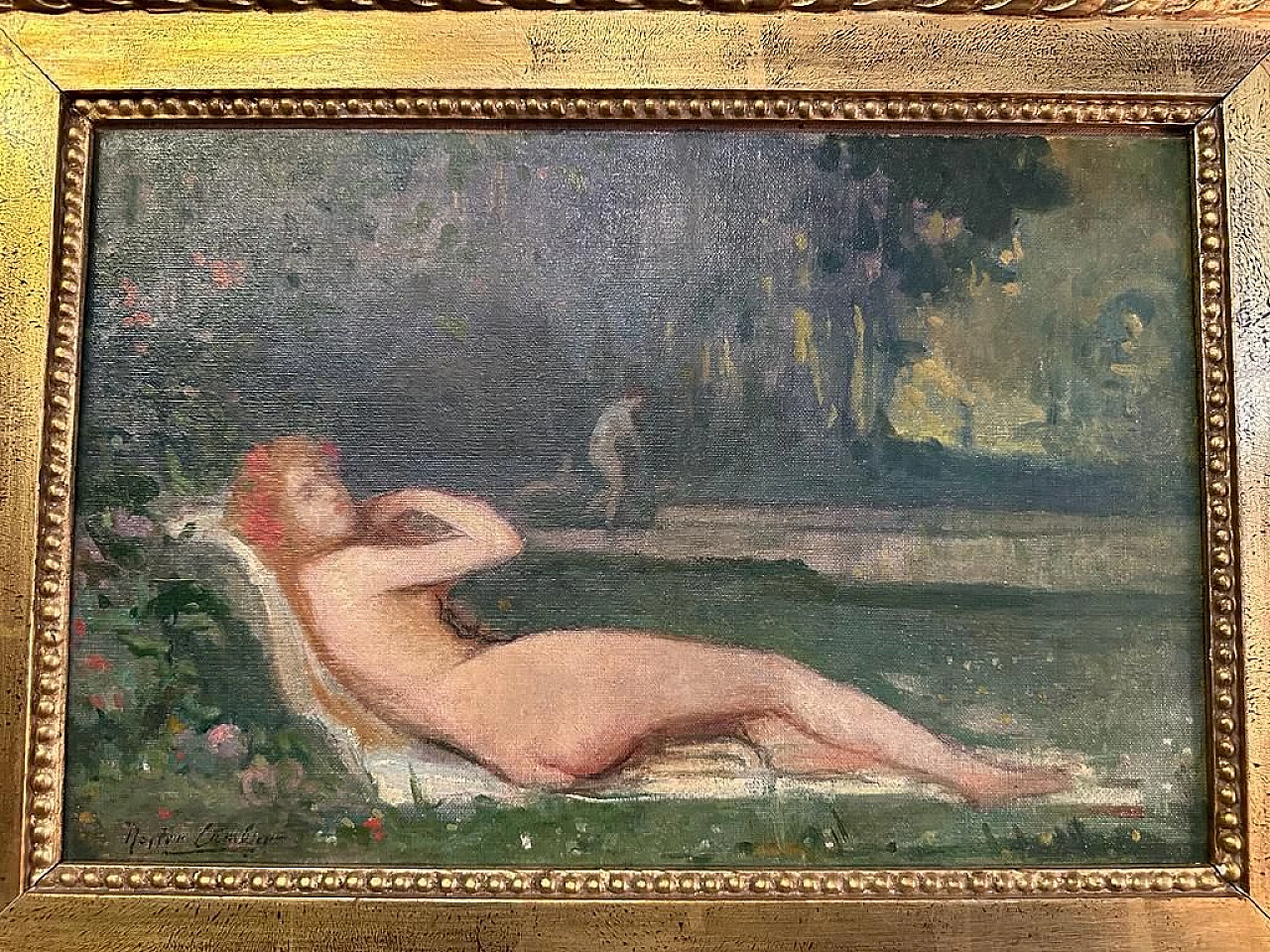 Nestor Combier, female nude, oil painting on panel 3