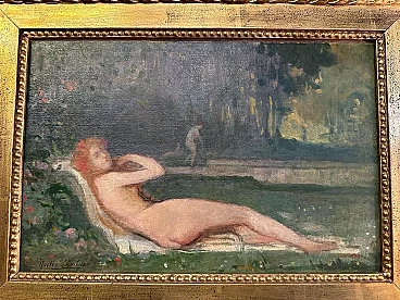 Nestor Combier, female nude, oil painting on panel