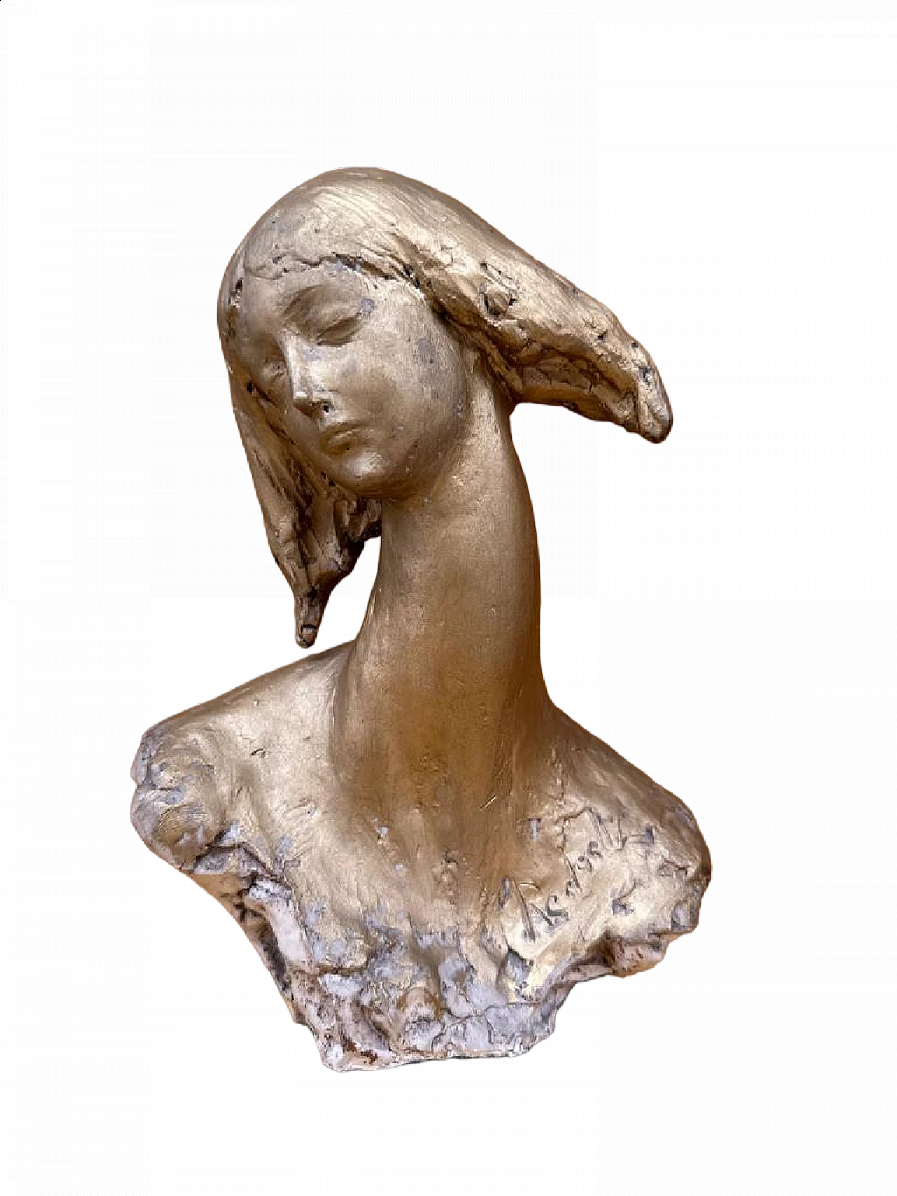 Gilded Capodimonte ceramic sculpture of woman with long neck 5