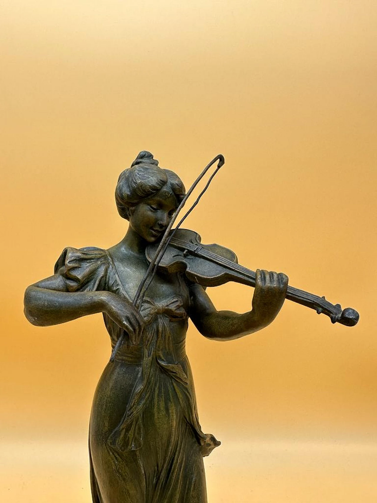 Gregoire, young girl playing violin, bronze sculpture 2