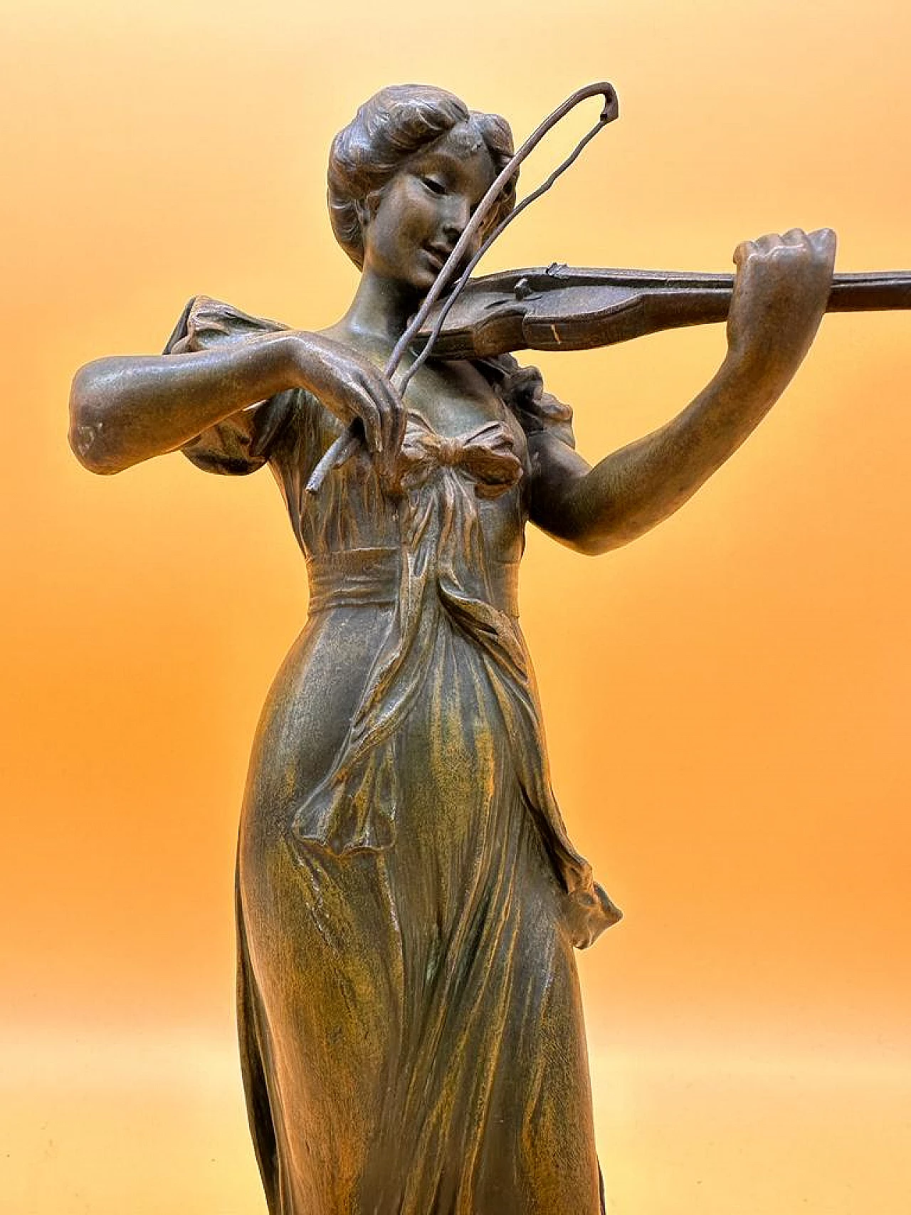 Gregoire, young girl playing violin, bronze sculpture 4