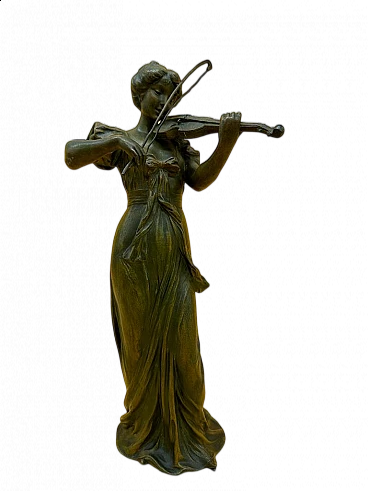 Gregoire, young girl playing violin, bronze sculpture