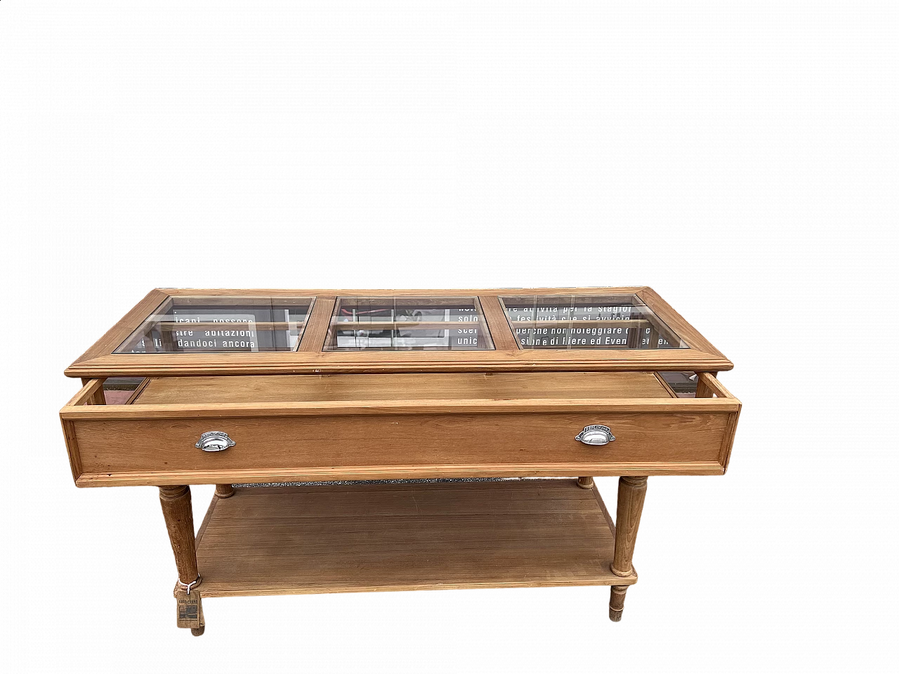 Wood shop counter with glass top and drawer 7