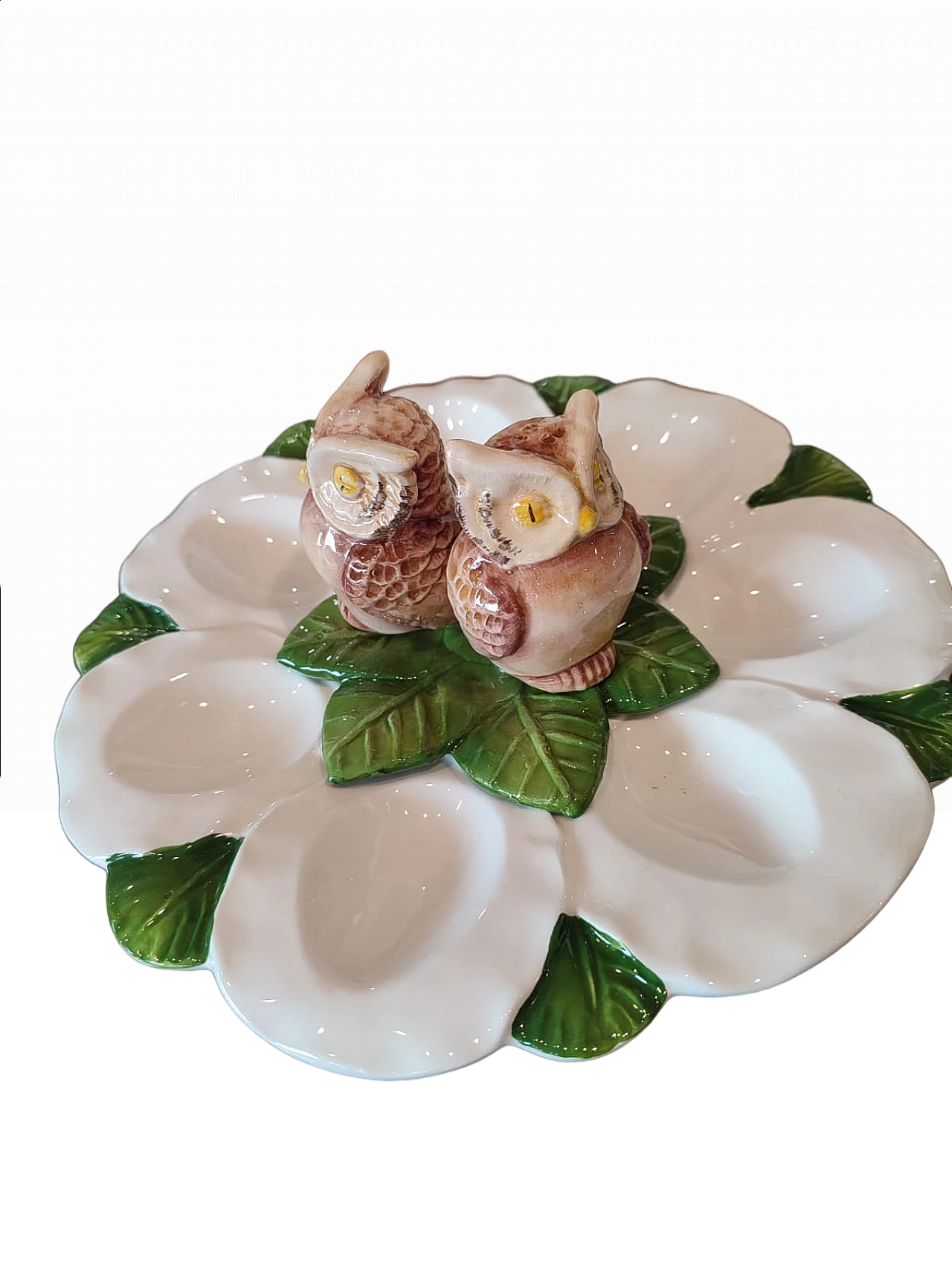 Vecchia Bassano ceramic egg plate with owls, 1960s 5