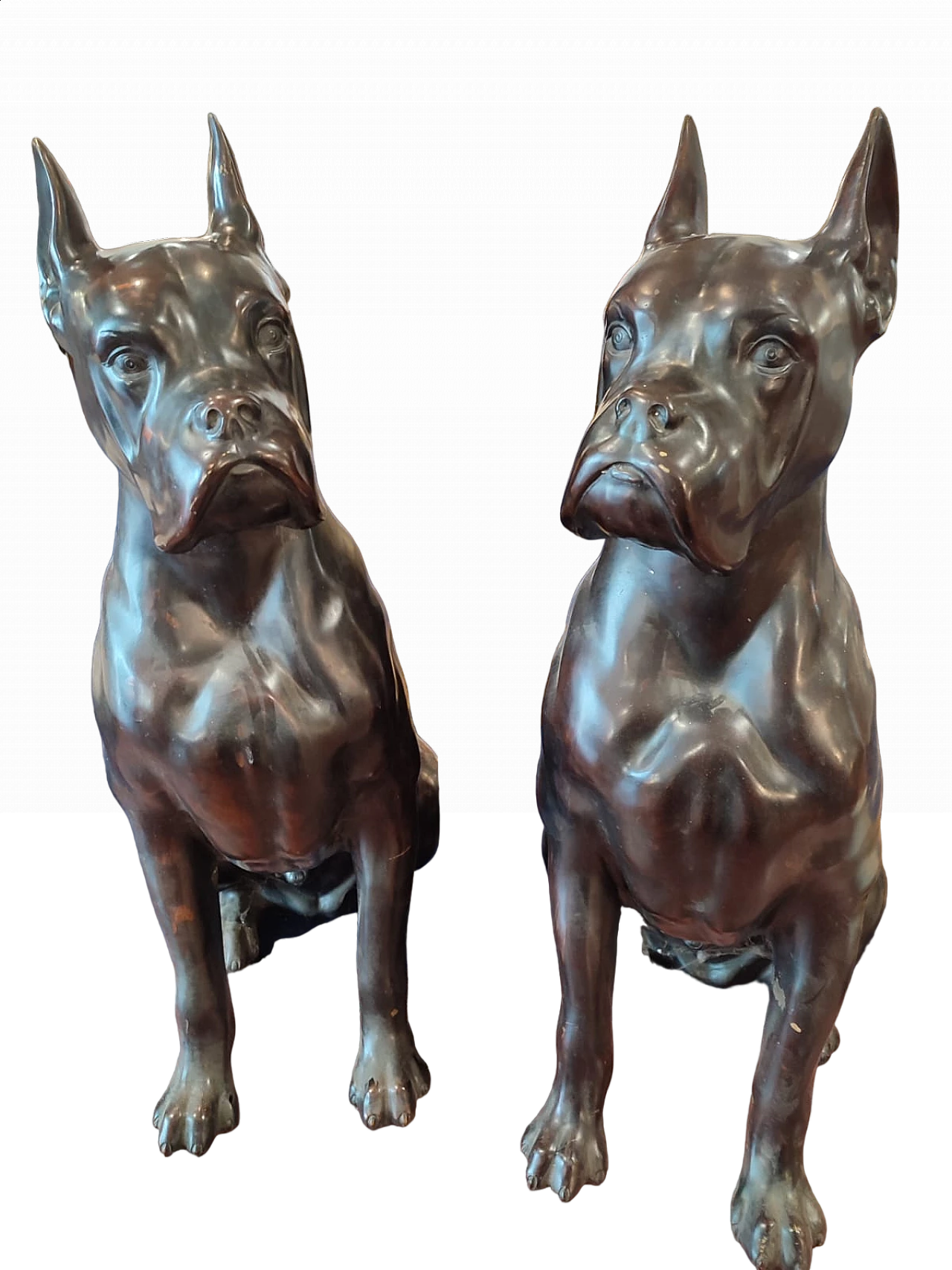 Pair of bronze cast sculptures of boxer dogs, 1930s 5