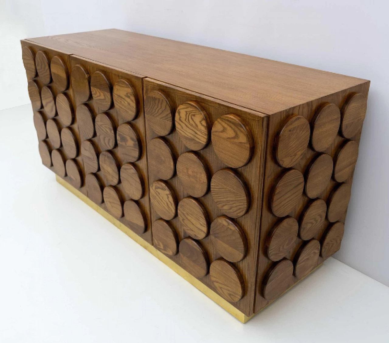 Chestnut and brass bar cabinet, 1970s 2