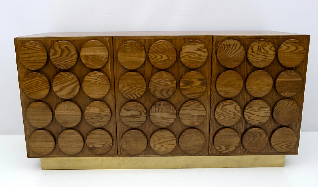 Chestnut and brass bar cabinet, 1970s 3