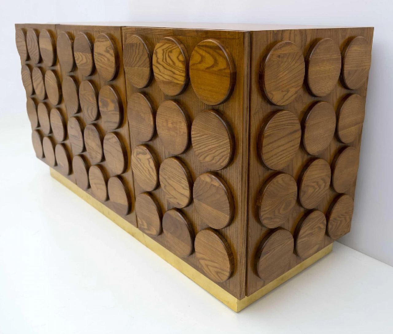 Chestnut and brass bar cabinet, 1970s 4