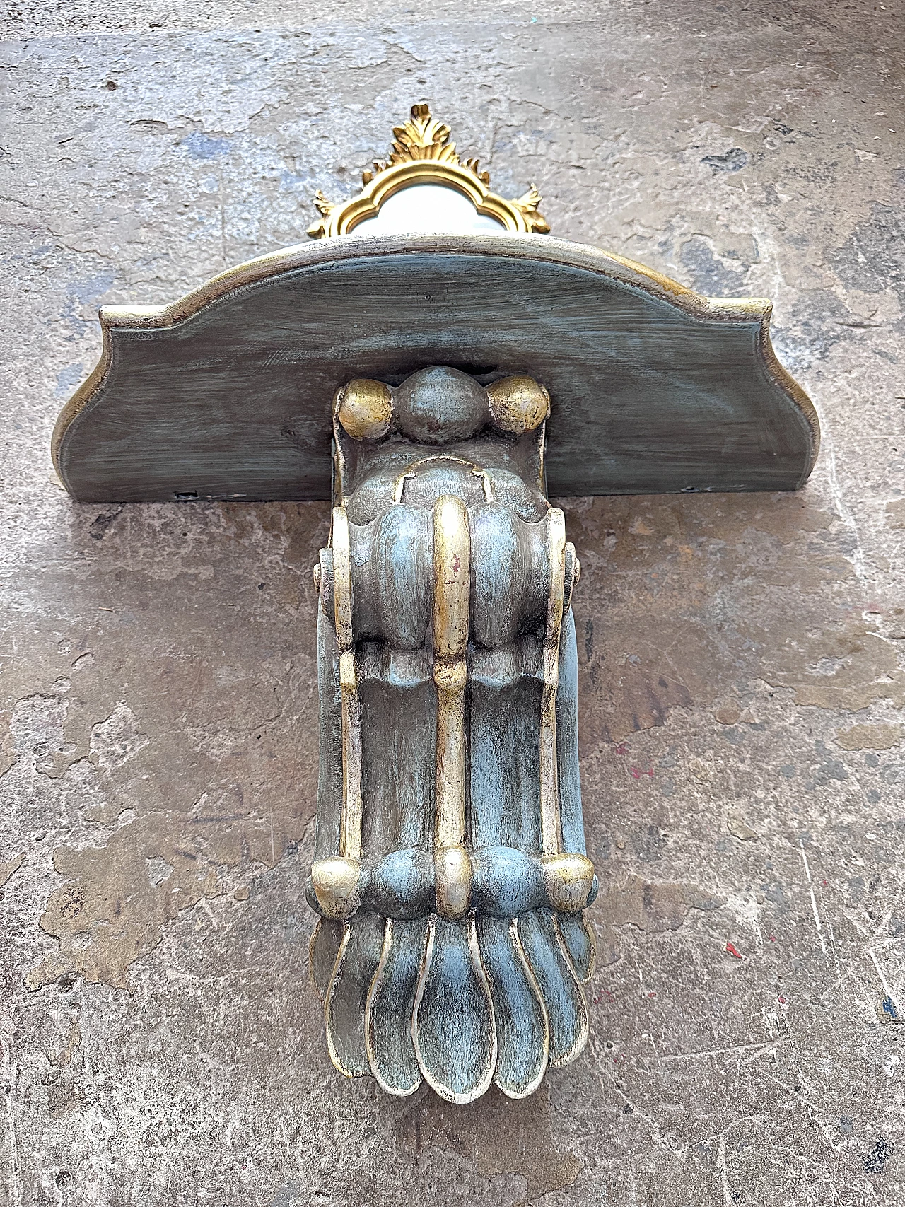 Pair of consoles and pair of mirrors in painted and gilded wood 2