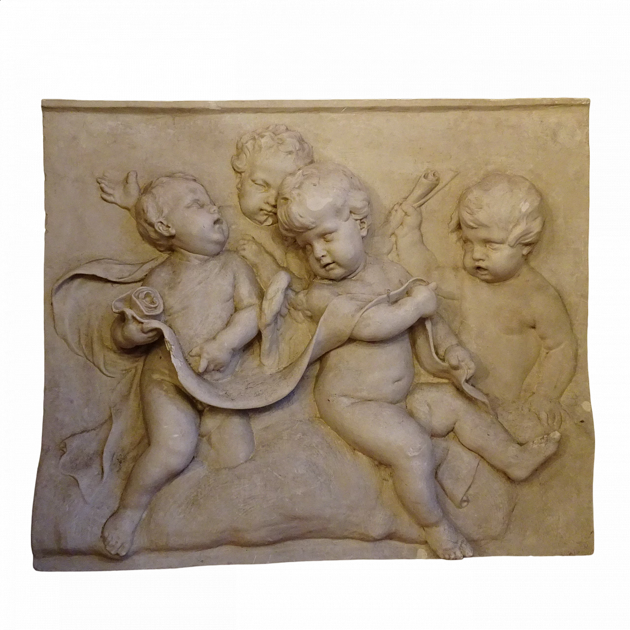 Plaster panel with high-relief of putti, early 20th century 8
