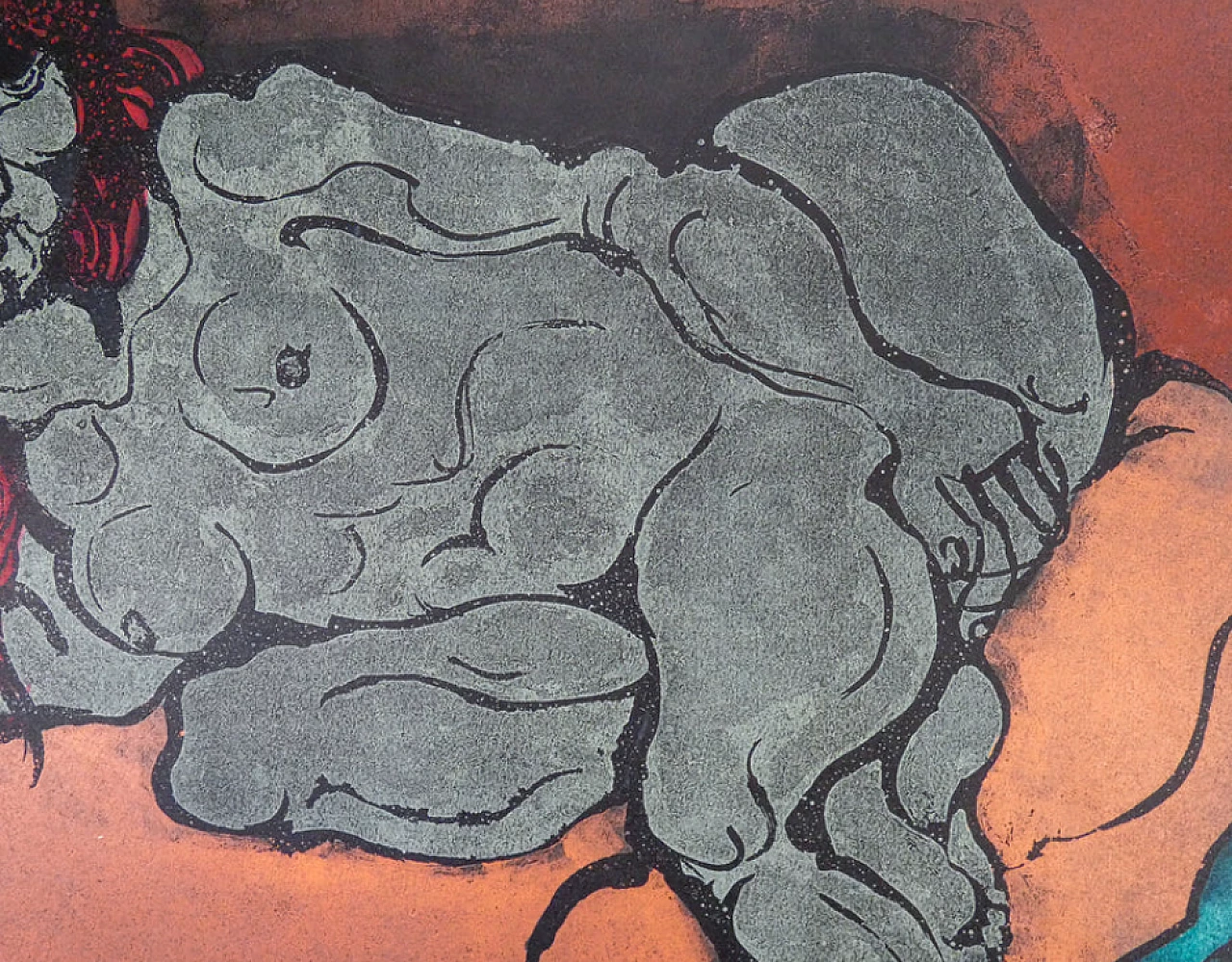 Odalisque, lithograph by Domenico Cantatore, 1970s 4