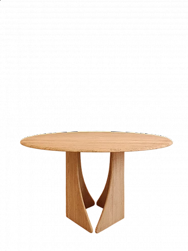 Round travertine table with helicoidal base by Claude Berraldacci, 1990s