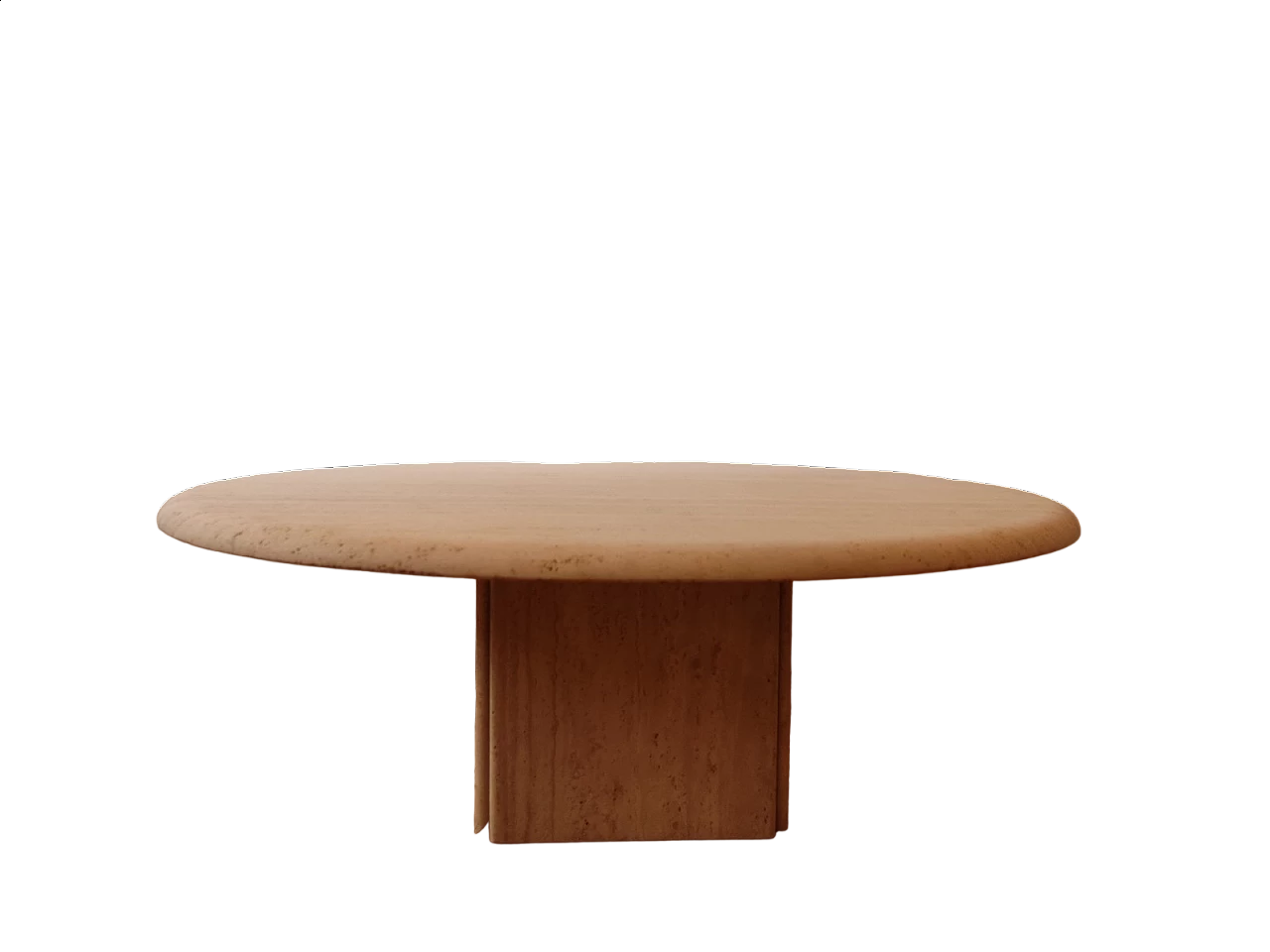 Circular travertine coffee table with square base by Claude Berraldacci, 1990s 9