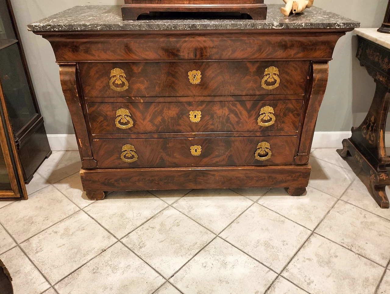 Charles X wood commode with gray marble top, 19th century 1