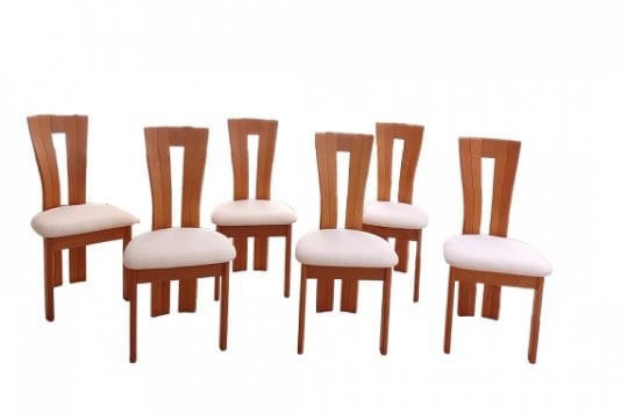 6 Wood and fabric chairs attributed to Seltz, 1970s 10